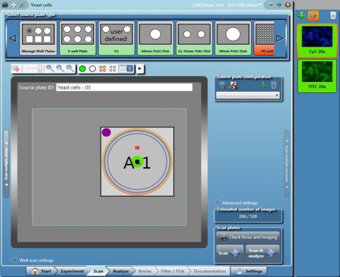 Cellcelector software: scannen der Platte